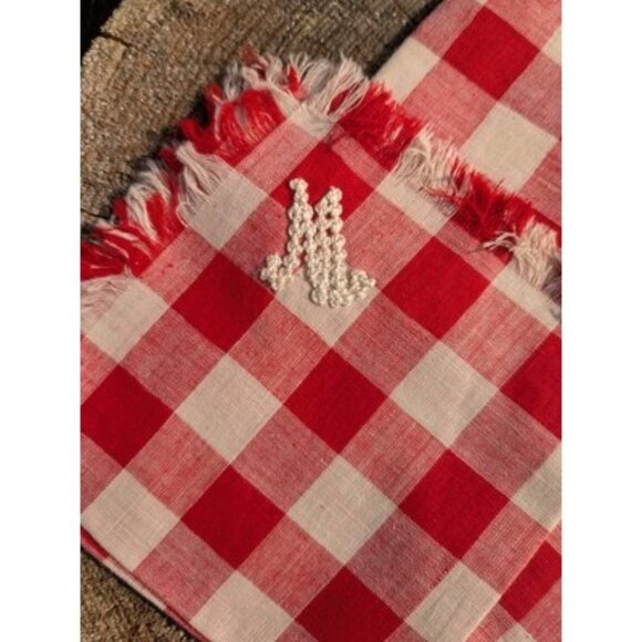 For Vintage Red And White Checkered Embroidered With The Letter W/ M Fringe - Picture 6 of 11